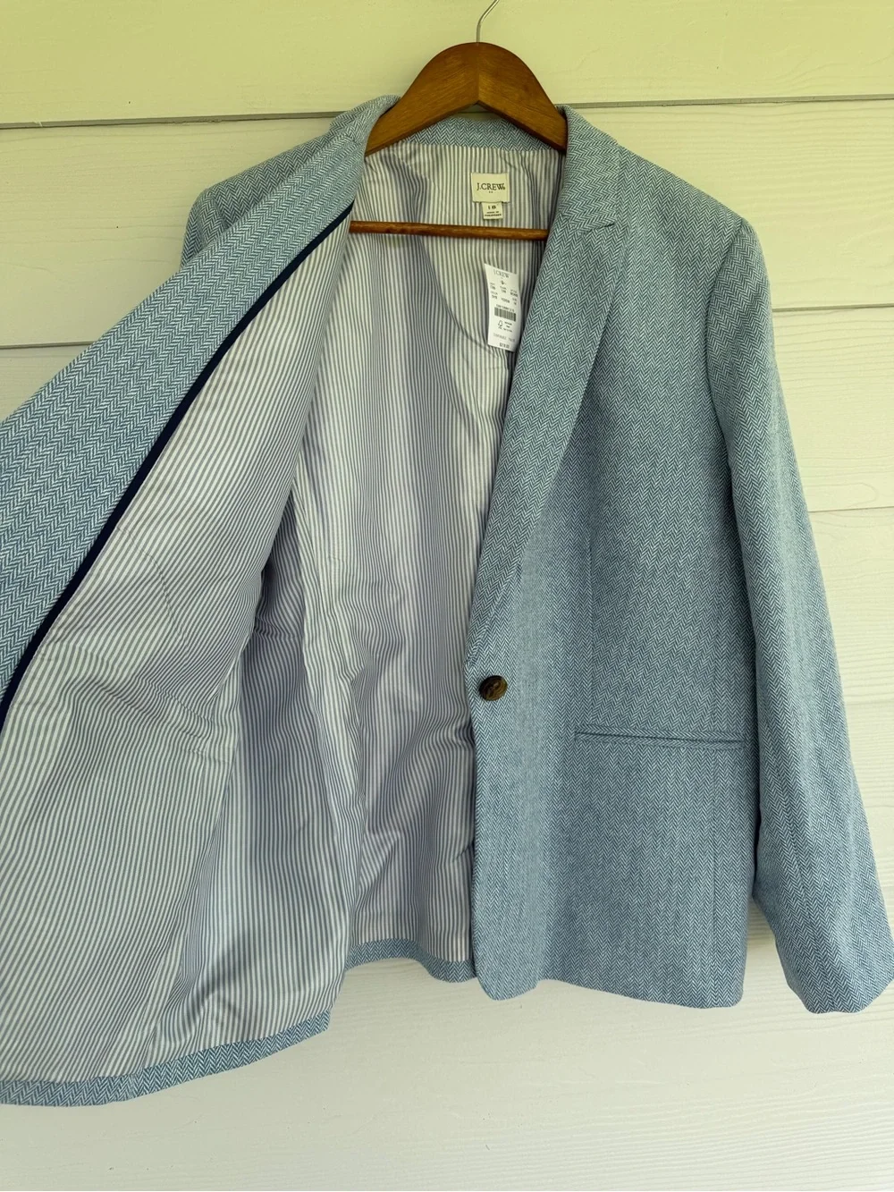 J.Crew Women’s Blue Herringbone Linen Blend Blazer Jacket Size 18 NWT